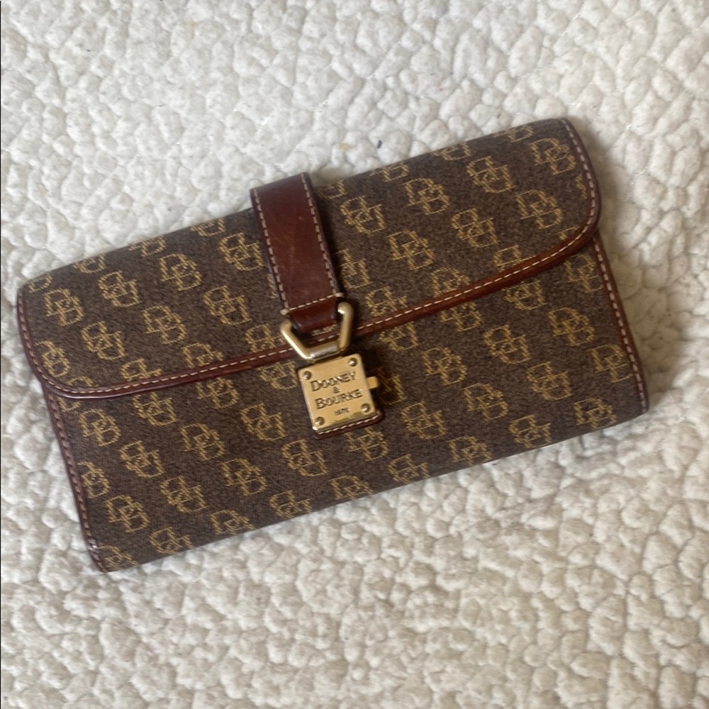 Dooney & Bourke Brown and Gold Monogram Clutch trifold wallet